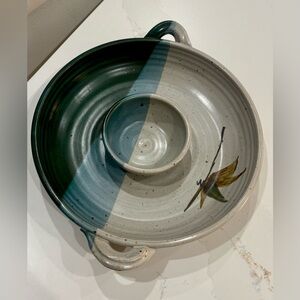 Vintage Handcrafted Hand painted and Stamped Ceramic Serving Platter